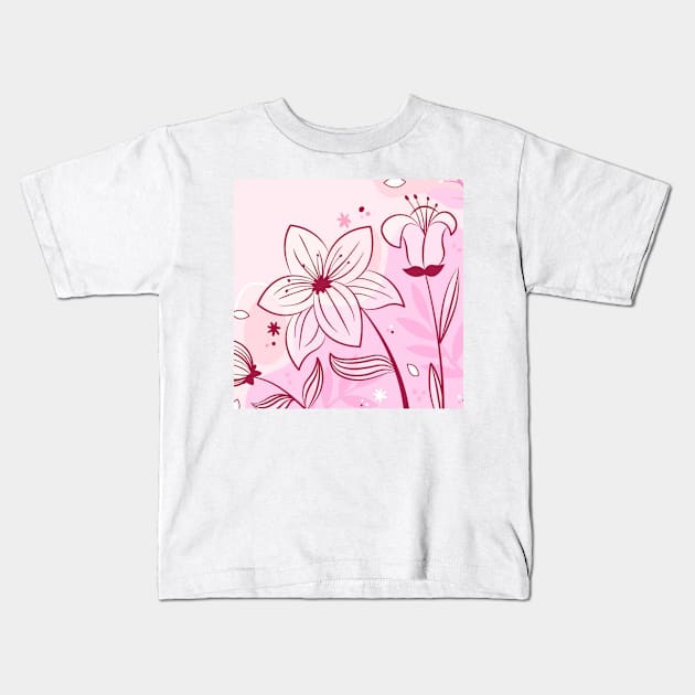 Pink Floral Art Kids T-Shirt by Tshirtstory